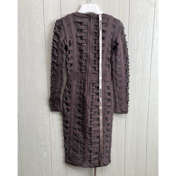 House Of CB Lola Woven Pattern Bodycon Dress Charcoal Brown Small NWT - Picture 7 of 9
